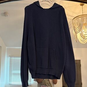 Edikted Navy Ribbed Hooded Sweater